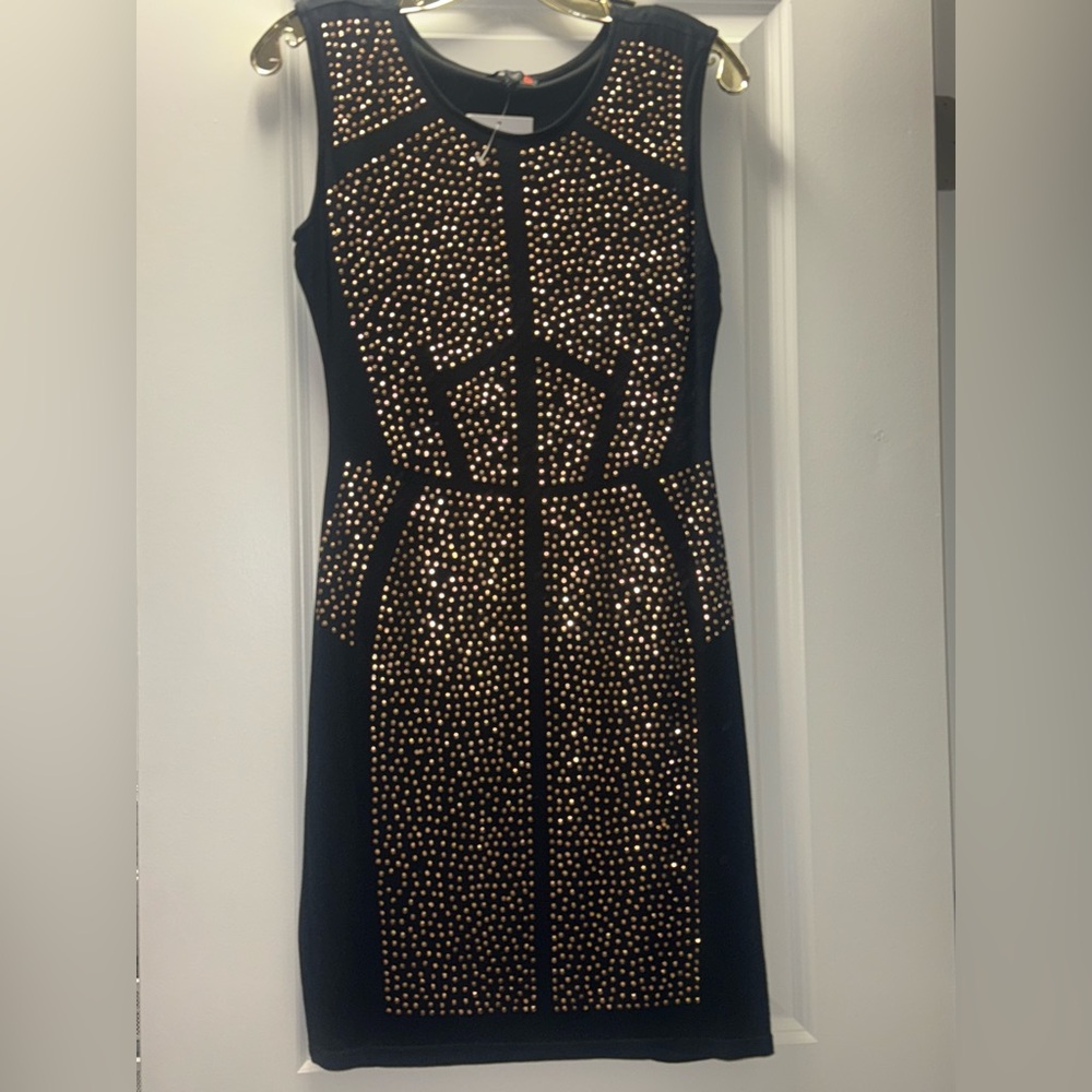 Guess Black Midi Dress with pink gold/copper Stud, no sleeves